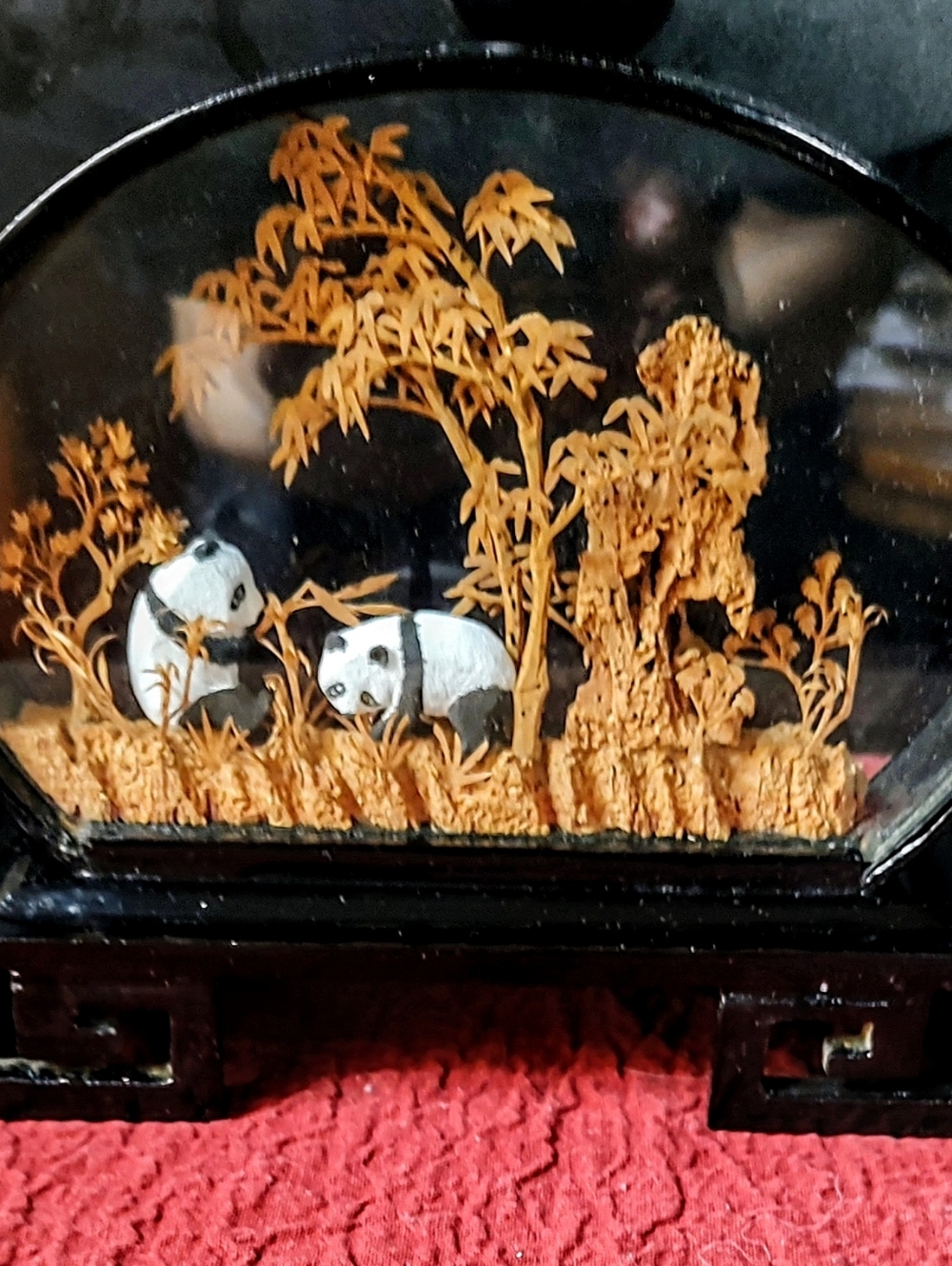 Handcrafted Panda Diorama in Glass - Black & White with Golden Bamboo